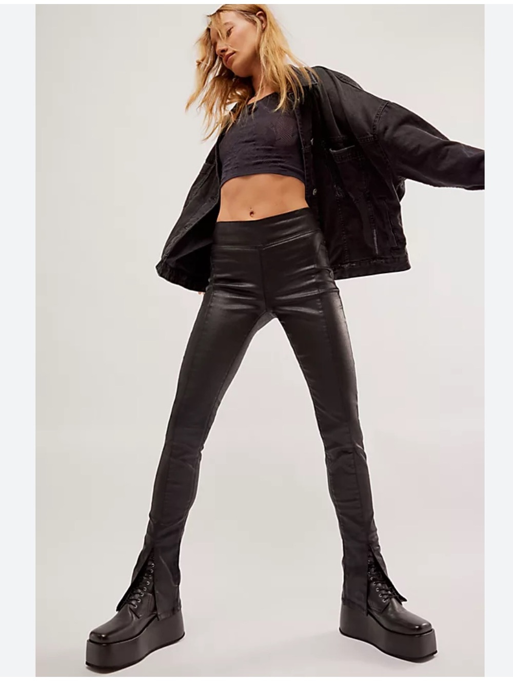 We The Free Double Dutch Black Coated Pull On Jeans - Sleek Stretch Fit